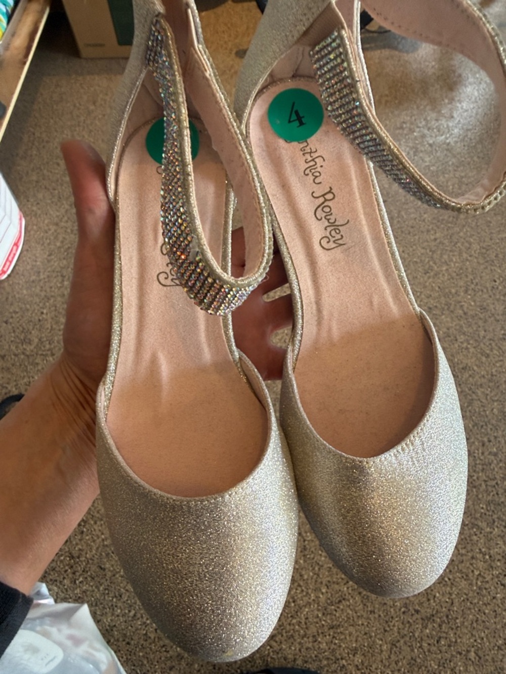 Cynthia Rowley Girls Gold Glitter Dress Shoes with Rhinestone Strap
